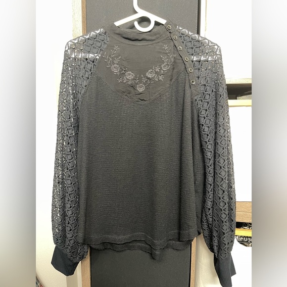 Free People Women's Mabel Lace up Blouse Black Size Small